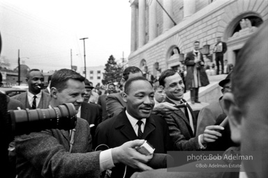 Martin Luther King after the Federal court permits the historic Selma to Montgomery march to proceed, Montgomery, Alabama, 1965