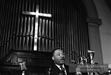 Dr. King eulogizes the slain civil rights crusader, the Rev. James Reeb, at the Brown Chapel. Selma Alabama. 1965