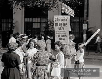 Distaffed members of the interacial marraige club assemble at the begining of the March. Mixed race marraiges were not on the program, these marchers has their own agenda. At the time many states had laws prohibiting mixed marriages. August 28, 1963.