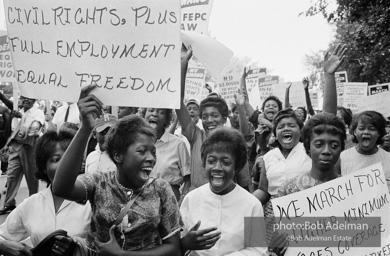 Exuberant protestors approach the Lincoln Memorial,  Washington, D.C.  August 28, 1963.