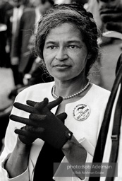 Honored guest, Rosa Parks, heroin of the Movement, awaits the opening remarks. Washington D.C. Augist 28, 1963