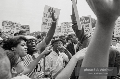 Proud Marchers advance along The Mall to the Lincoln Memorial. Washington, D.C. August 28, 1963.