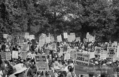 Marchers assembled at the  Lincoln Memorial await the opening ceremonies. Washington, D.C.  August 28, 1963.