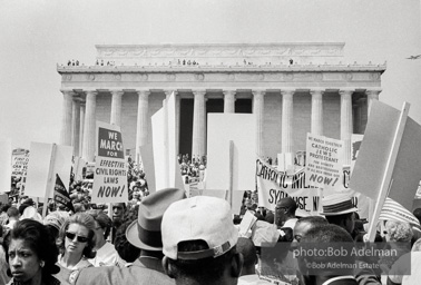 Pressed up against one another Marchers reached their destination, the Lincoln Memorial. Washington,   D.C.  August 28, 1963.