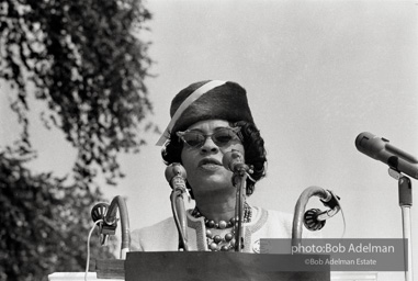 Dorothy Height (?) addresses the Marchers assembling at the foot of the Washington Monument. August 28, 1963. Her pin describing the day as a 