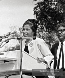 Honored guest, Rosa Parks, heroin of the Movement, speaks at the opening ceremony for the March on Washington.. Washington D.C. Augist 28, 1963
