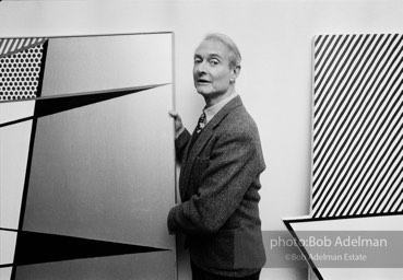 Roy Lichtenstein. Installation and opening-Perfect and Imperfect Paintings. Leo Castelli Gallery, NYC, 1987. photo©Bob Adelman Estate,artwork©estate of Roy Lichtenstein.
