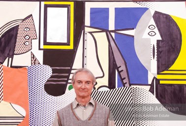 Roy Lichtenstein with 'Reflections on Painter and Model'. 1989. photo:©Bob Adelman Estate, Artwork©Estate of Roy Lichtenstein