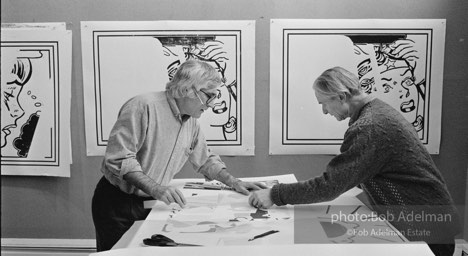 Kenneth Tyler and Roy Lichtenstein.. Tyler Graphics Studio. Mount Kisco, NY. 1989. photo:©Bob Adelman Estate, Artwork©Estate of Roy Lichtenstein
