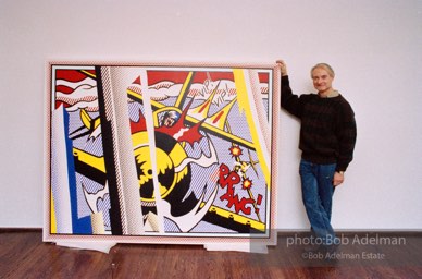 Lichtenstein with 'Reflections: VIP! VIP!'.1989. photo:©Bob Adelman Estate, Artwork©Estate of Roy Lichtenstein