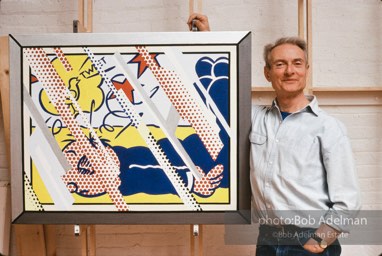 Roy Lichtenstein with 'Reflections: Wimpy II'. 1989. photo:©Bob Adelman Estate, Artwork©Estate of Roy Lichtenstein