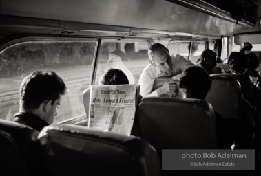“Ride Toward Freedom,” on a Freedom Ride bus from New York to Baltimore, 1961
New York CORE members on their way to Maryland as part of the Route 40 Project to desegregate restaurants.