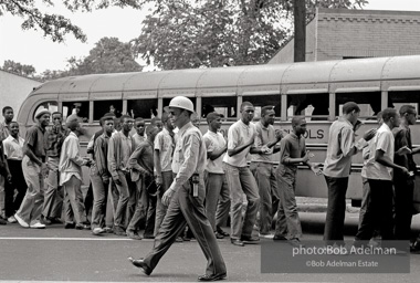 Arrested protestors being loaded onto a bus, Birmingham 1963