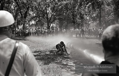 Woman onlooker being hosed near Kelly Ingram Park, Birmingham 1963