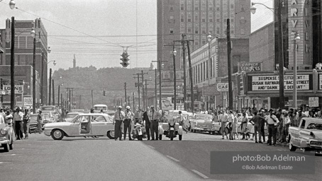 Police blocking off downtown Birmingham from protesters 1963