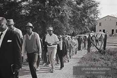 Line of men on the way to the West Feliciana Parish courthouse in St. Francisville, Louisiana to register to vote 1963.