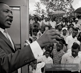 Martin Luther King outside his mobile home headquarters, Camden, AL 1966