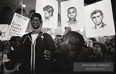 Nighttime demonstration in support of the Mississippi Freedom Democratic Party, with images of slain civil rights workers Schwerner, Chaney and Goodman, Atlantic City, NJ 1964 Nighttime demonstration in support of the Mississippi Freedom Democratic Party, with images of slain civil rights workers Schwerner, Chaney and Goodman, Atlantic City, NJ 1964