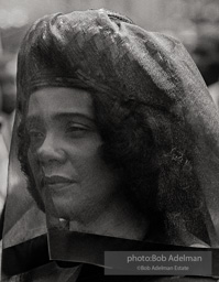 Coretta Scott King in the funeral procession from Ebenezer Baptist Church to Morehouse College, Atlanta 1968.