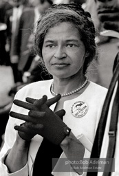 Honored guest, Rosa Parks, heroin of the Movement, awaits the opening remarks. Washington D.C. Augist 28, 1963