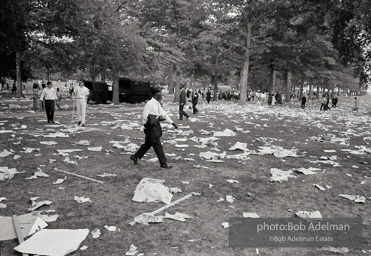 Aftermath, Washington DC 1963. Worried about possible violence after dark, the Kennedy administration had insisted that the Mall needed to be
clear and all out-of-town marchers back on their busses and trains before nightfall. Teams of volunteers swept
the Mall that evening, picking up tons of trash. News reports the next day stressed the size of the crowd and the
peacefulness of the march.