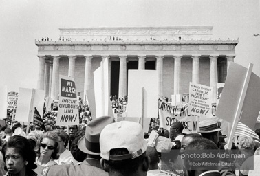 Pressed up against one another Marchers reached their destination, the Lincoln Memorial. Washington,   D.C.  August 28, 1963.