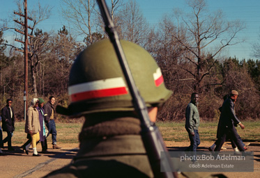 US Army solider guarding the march, Alabama Route 80 1965