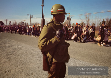 US Army soldier guarding the Selma to Montgomery march, Alabama Route 80 1965