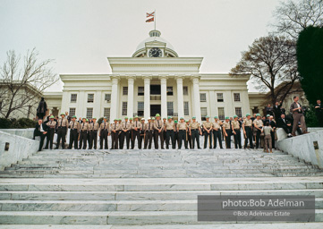 Officers guard the entrance of the state capitol, on whose steps Jefferson Davis took the oath of office as president of the Confederacy, Montgomery, Alabama.  1965