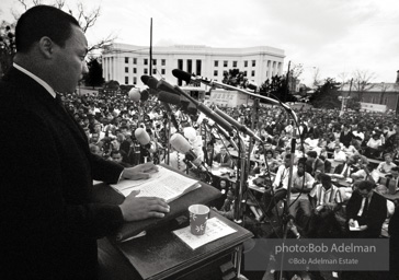 King addressing the crowd at the conclusion of the march, Montgomery 1965