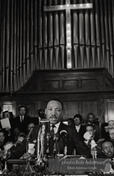 Dr. King eulogizes the slain civil rights crusader, the Rev. James Reeb, at the Brown Chapel. Selma Alabama. 1965