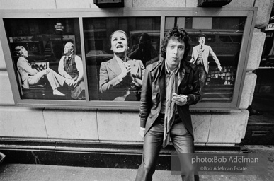 Tom Stoppard outside the Ethel Barrymore Theatre in New York City, 1976, during the Broadway production of his play Travesties.