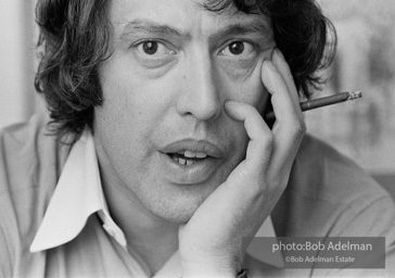 Tom Stoppard at his hotel room in New York City during the Broadway production of his play TRAVESTIES, Ethel Barrymore Theatre, 1976.