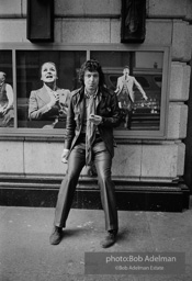 Tom Stoppard outside the Ethel Barrymore Theatre in New York City, 1976, during the Broadway production of his play Travesties.