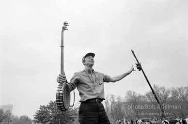 Pete Seeger at an anti-war demonstration in Central Park. NYC, 1968.
