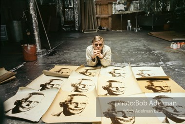 Andy Warhol with prints of The
American Man (Portrait
of Watson Powell) (1964)
on the Factory floor.