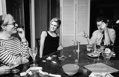 Andy Warhol and Edie Sedgwick with unidentified guests at an east-side dinner party. New York City, 1965.