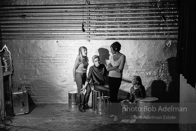 left to right: Bibbe Hanson, Edie Sedgwick, Pat Hartlet and Sandy Kirkland during the filming of Prison. The Factory, 1965.