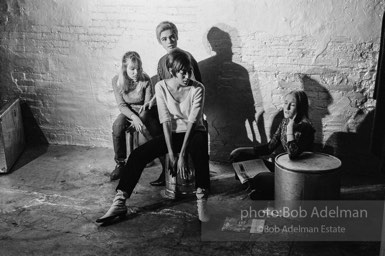 left to right: Bibbe Hanson, Edie Sedgwick, Pat Hartlet and Sandy Kirkland during the filming of Prison. The Factory, 1965.