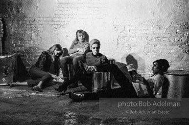 left to right: Sandy Kirkland, Bibbe Hanson, Edie Sedgwick and Pat Hartley during the filming of Prison. The Factory, 1965.