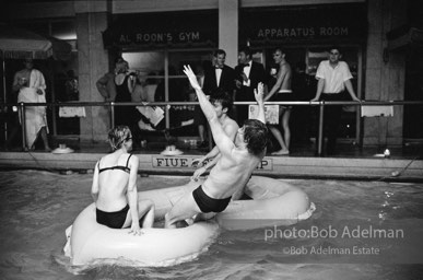 Edie Sewdgwick, Chuck Wein and Gerard Melanga in the pool at Al Roon's gym. New York City, 1965.