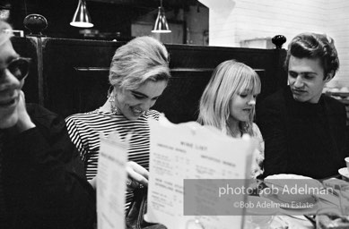 Andy Warhol, Edie Sedgwick, Bibi Hanson and Gerard Malanga at Max's Kansas City. New York City, 1965.