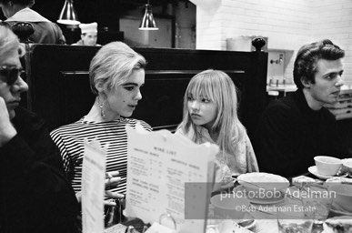 Andy Warhol, Edie Sedgwick, Bibi Hanson and Gerard Malanga at Max's Kansas City. New York City, 1965.