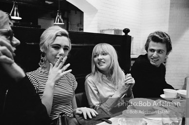 Andy Warhol, Edie Sedgwick, Bibi Hanson and Gerard Malanga at Max's Kansas City. New York City, 1965.