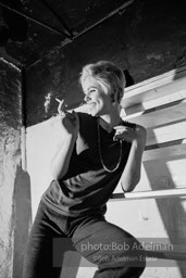 Edie Sedgwick on the steps leading
to Billy Name’s sleeping quarters
at the Factory. 1965.