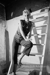 Edie Sedgwick on the steps leading
to Billy Name’s sleeping quarters
at the Factory. 1965.