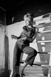 Edie Sedgwick on the steps leading
to Billy Name’s sleeping quarters
at the Factory. 1965.