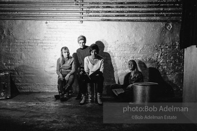 left to right: Bibbe Hanson, Edie Sedgwick, Pat Hartlet and Sandy Kirkland during the filming of Prison. The Factory, 1965.