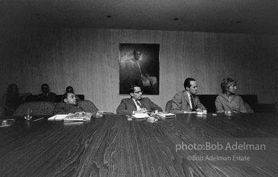 Business meeting and screening for the film Beauty#2. New York City, 1965.