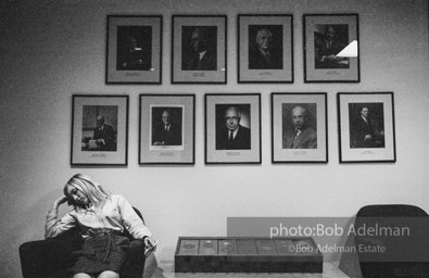 Bibbe Hanson in a New York City office where she was attending a screening of the film Beauty #2. New York City, 1965.